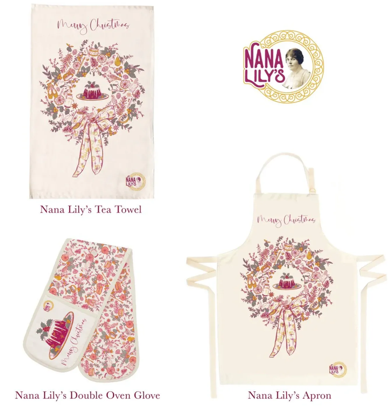 Nana Lily's Holiday Treats|Oven Gloves/Mitts-Nana Lily's Christmas Wreath Tea Towel