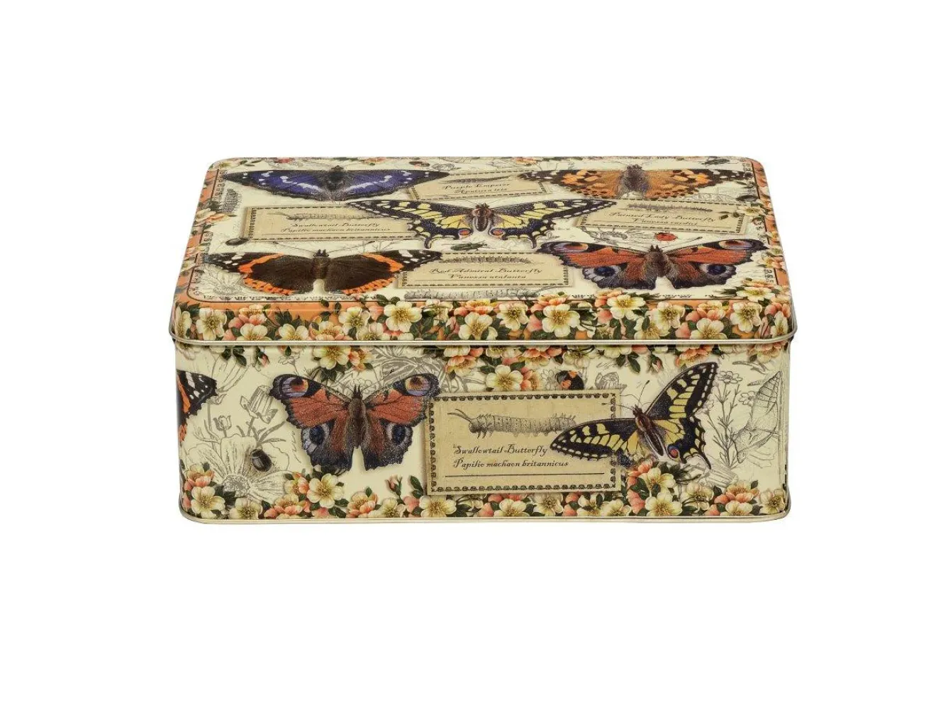 Elite Tins Flowers & Fruits|Storage-Nostalgia - Vintage Butterflies Deep Rectangular Tin