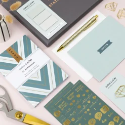 Notes & Clips Stationery-Notes & Clips Green & Gold Stationery Box