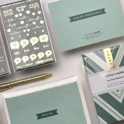 Notes & Clips Stationery-Notes & Clips Green & Gold Stationery Box