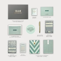 Notes & Clips Stationery-Notes & Clips Green & Gold Stationery Box