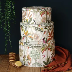 Sara Miller London Storage Caddies|Storage-Palm Garden Set of 3 Round Cake Tins