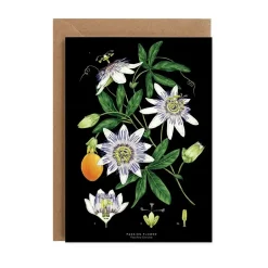 Catherine Lewis Greeting Cards-Passion Flower - Black - Greetings Card