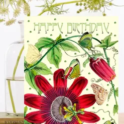 Madame Treacle Greeting Cards-Passion Flower Glitter Birthday Card