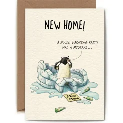 Bewilderbeest Greeting Cards-Penguin New Home Greetings Card