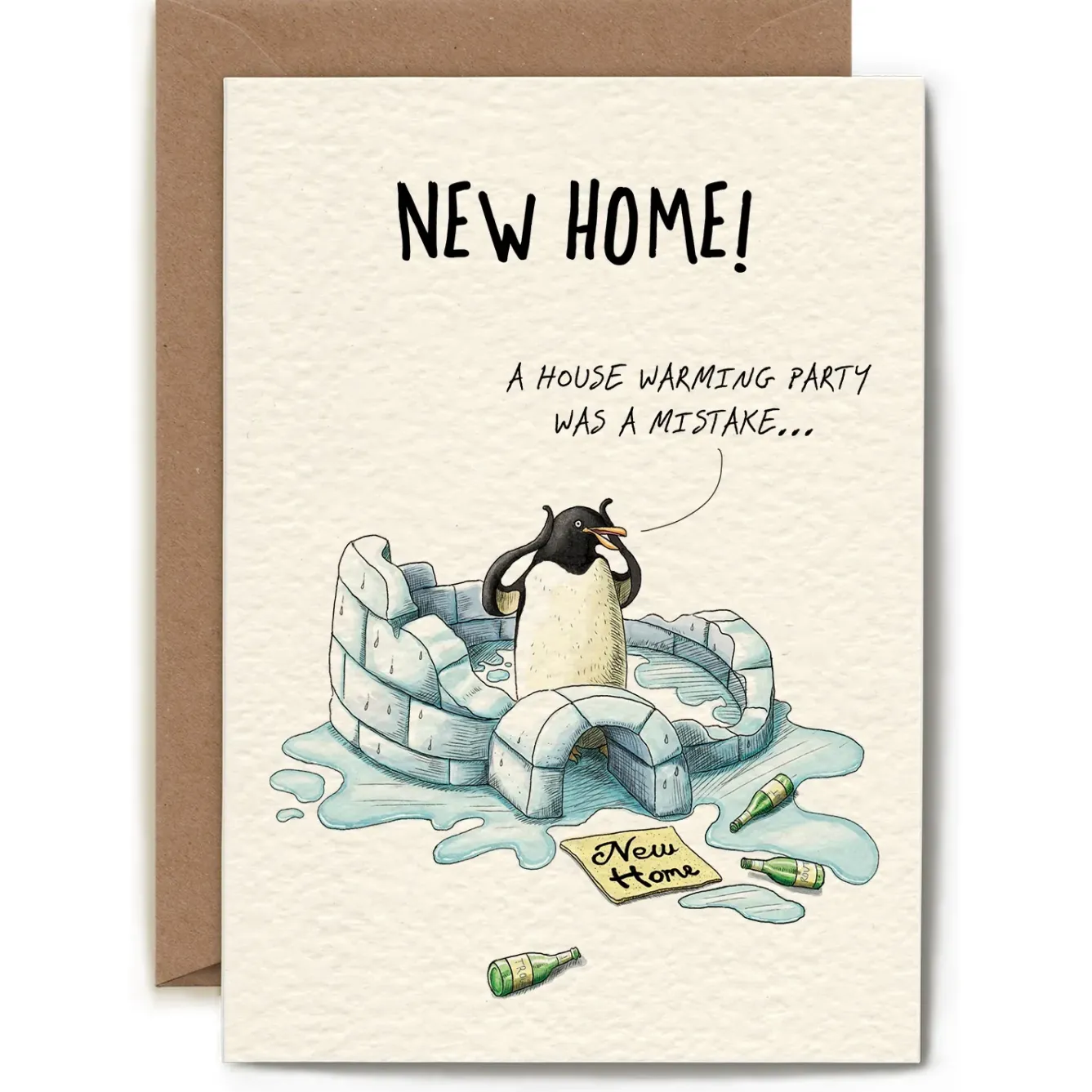 Bewilderbeest Greeting Cards-Penguin New Home Greetings Card