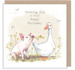 Paper Shed Design Greeting Cards-Pig and Goose "Wishing you a very Happy Birthday" Greetings Card