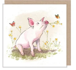 Paper Shed Design Greeting Cards-Pig With Flowers Greetings Card