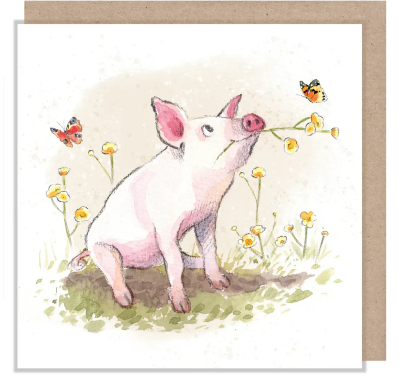 Paper Shed Design Greeting Cards-Pig With Flowers Greetings Card