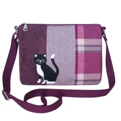Earth Squared Bags Bags-Plum Tweed Cat Applique Messenger Bag