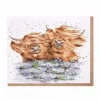 Wrendale Designs Greeting Cards-"Blown Away" Highland Cows Greetings Card