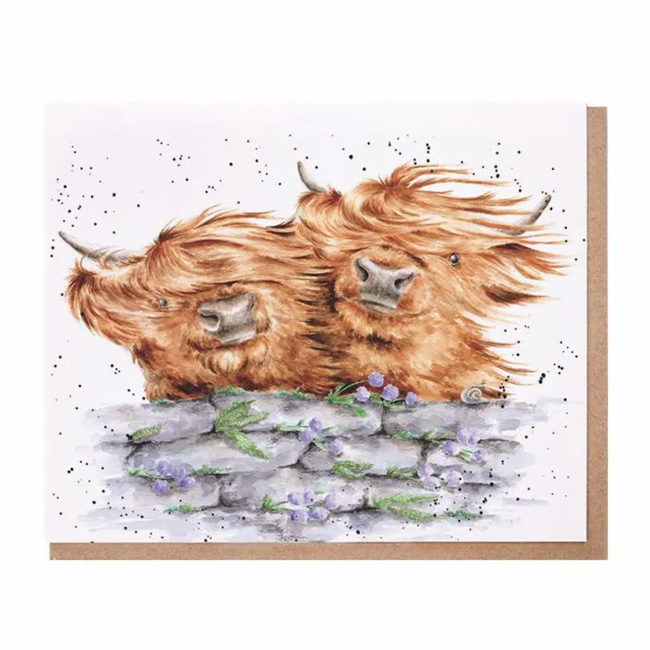 Wrendale Designs Greeting Cards-"Blown Away" Highland Cows Greetings Card