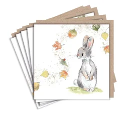 Paper Shed Design Greeting Cards-Rabbit and Leaves Set of 5 Notecards