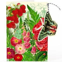 Madame Treacle Greeting Cards-Raspberry Garden Butterfly Hanging Fandangle Card