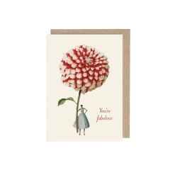 Laura Stoddart Greeting Cards-Red & White Dahlia You're Fabulous Greetings Card