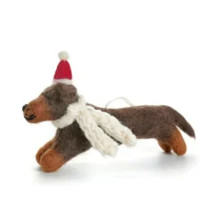 Amica Felt Christmas Decorations|Christmas-Sausage Dog with Hat & Scarf Felt Decoration