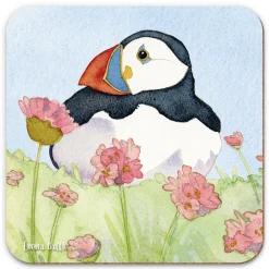 Emma Ball Tea|Coasters-Sea Thrift Puffins Coaster