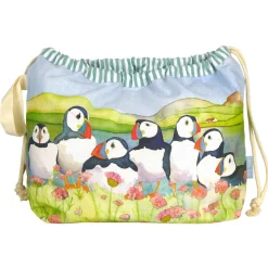 Emma Ball Crafts|Bags-Sea Thrift Puffins Drawstring Cotton Bag