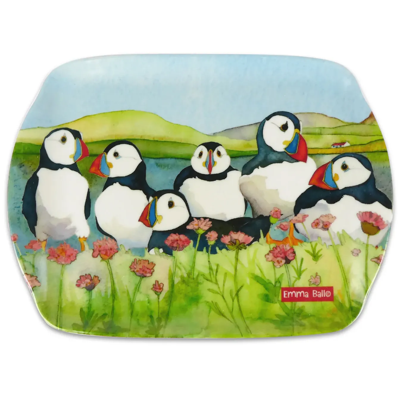 Emma Ball Tea|Trays-Sea Thrift Puffins Melamine Scatter Tray