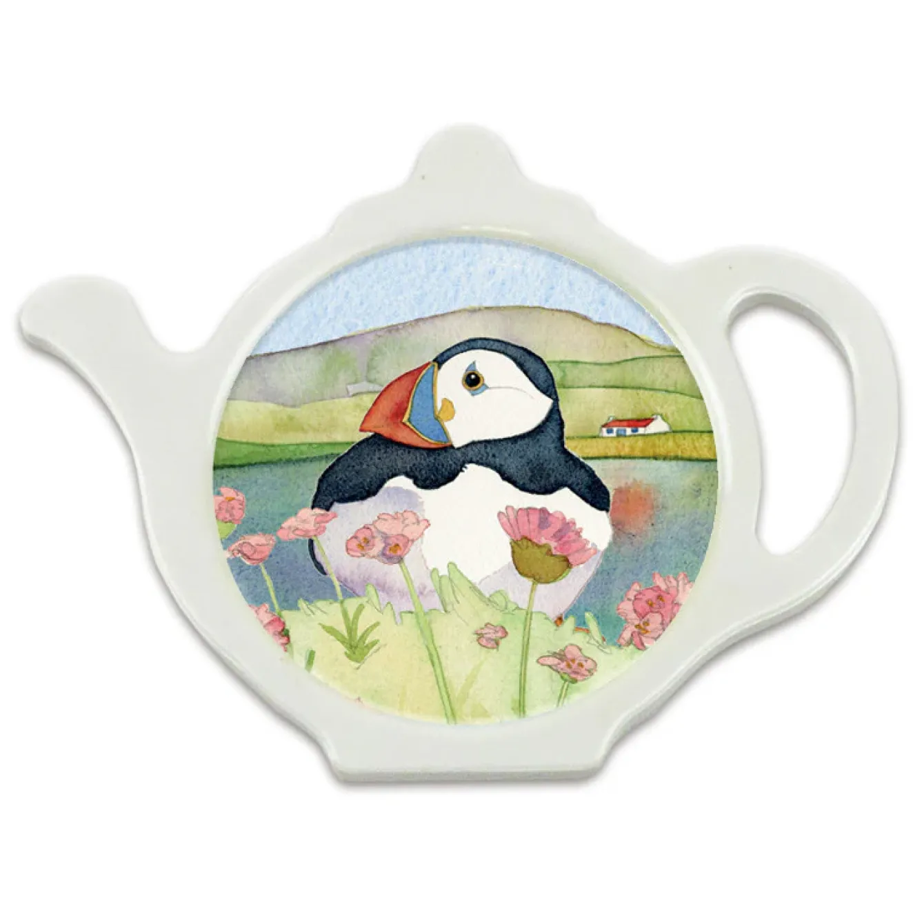Emma Ball Melamine|Tea-Sea Thrift Puffins Tea Bag Tidy