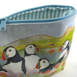 Emma Ball Crafts|Bags-Sea Thrift Puffins Zipped Pouch