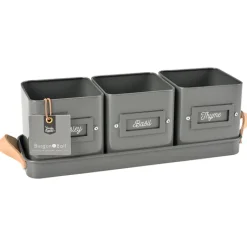 Burgon & Ball Gardening|Gardening-Set of 3 Herb Pots in a Leather Handled Tray - Grey