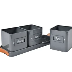 Burgon & Ball Gardening|Gardening-Set of 3 Herb Pots in a Leather Handled Tray - Grey