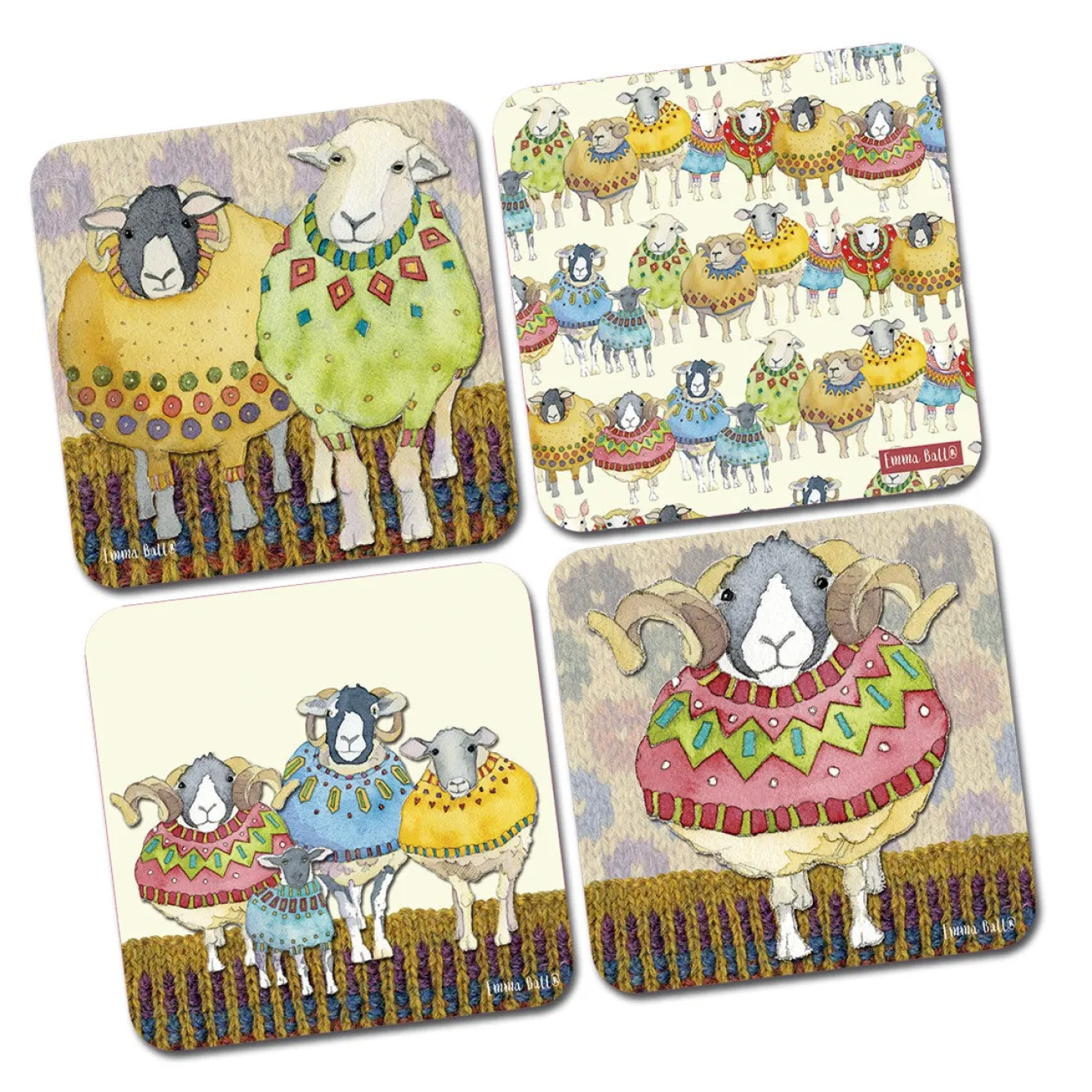 Emma Ball Coasters-Sheep in Sweaters Coasters - Set of 4