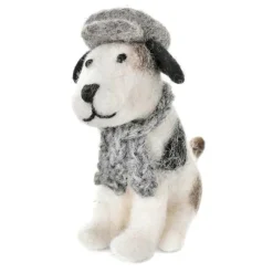 Amica Felt Christmas Decorations|Christmas-Sitting Jack Russel with Flat Cap & Scarf