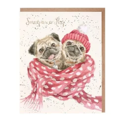 Wrendale Designs Christmas Cards|Seasonal Decor-'Snug As A Pug' Christmas Greeting Card