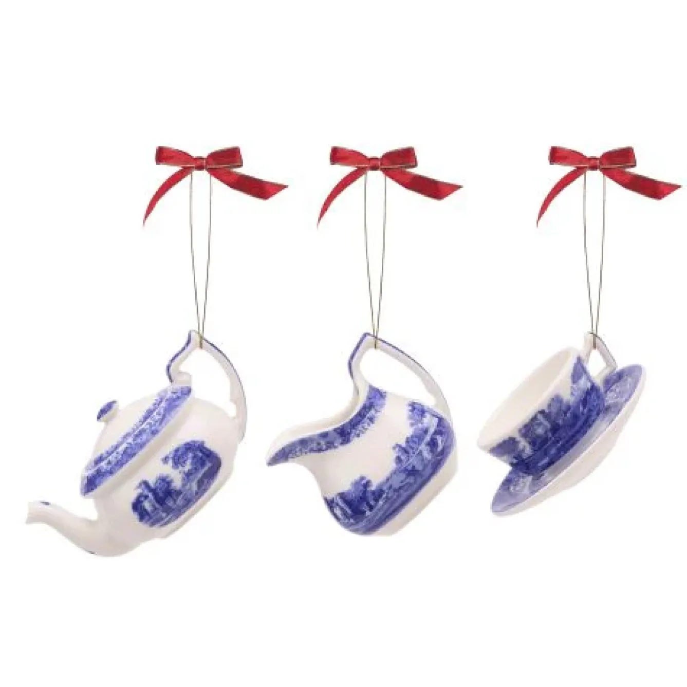 Spode Christmas Decorations-Blue Italian 3 Piece Tea Set Ornaments