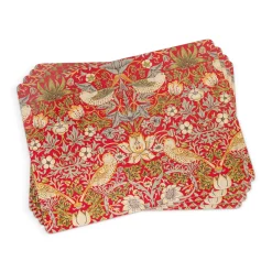 Spode Placemats-Morris and Co Strawberry Thief Red Placemats - Set of 4