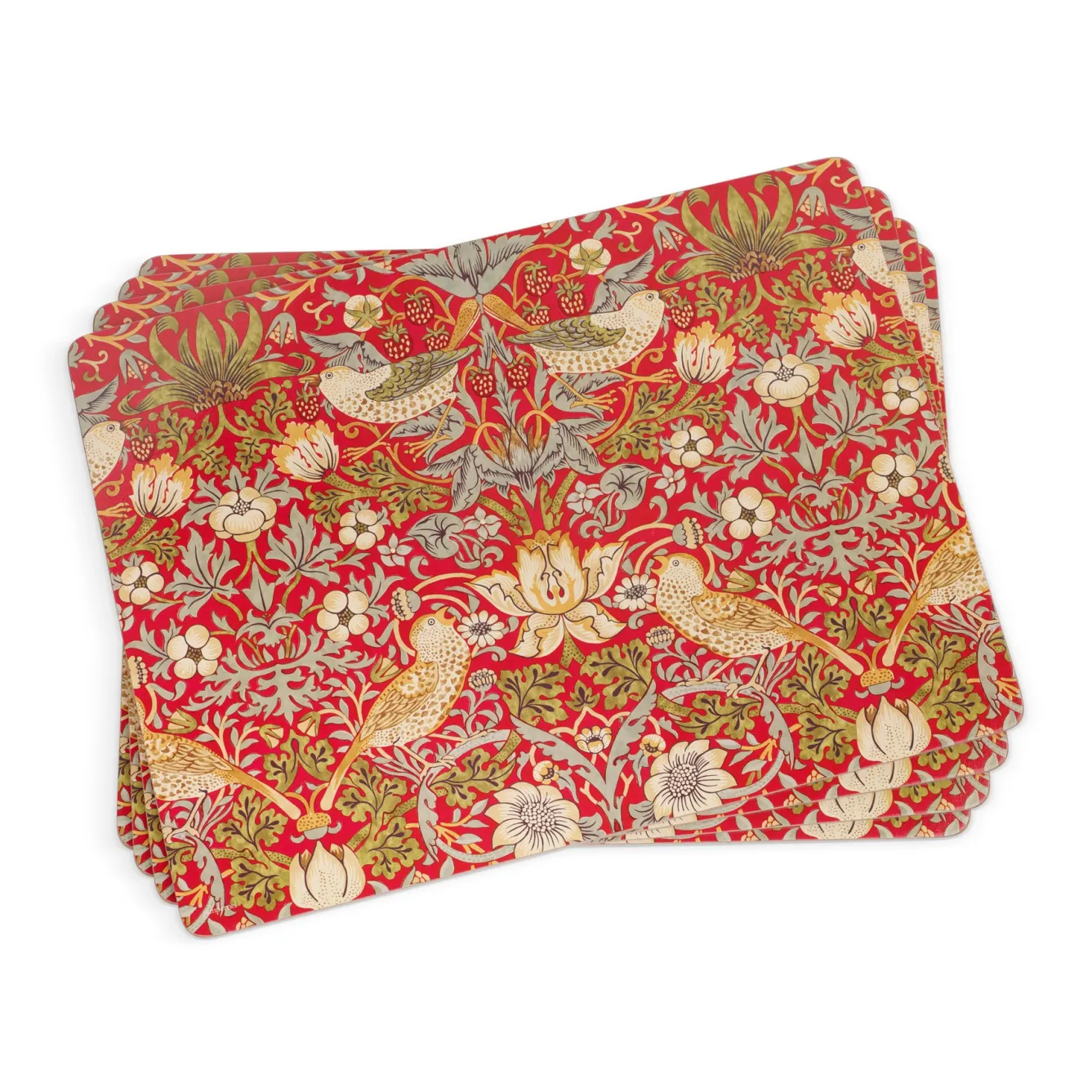 Spode Placemats-Morris and Co Strawberry Thief Red Placemats - Set of 4