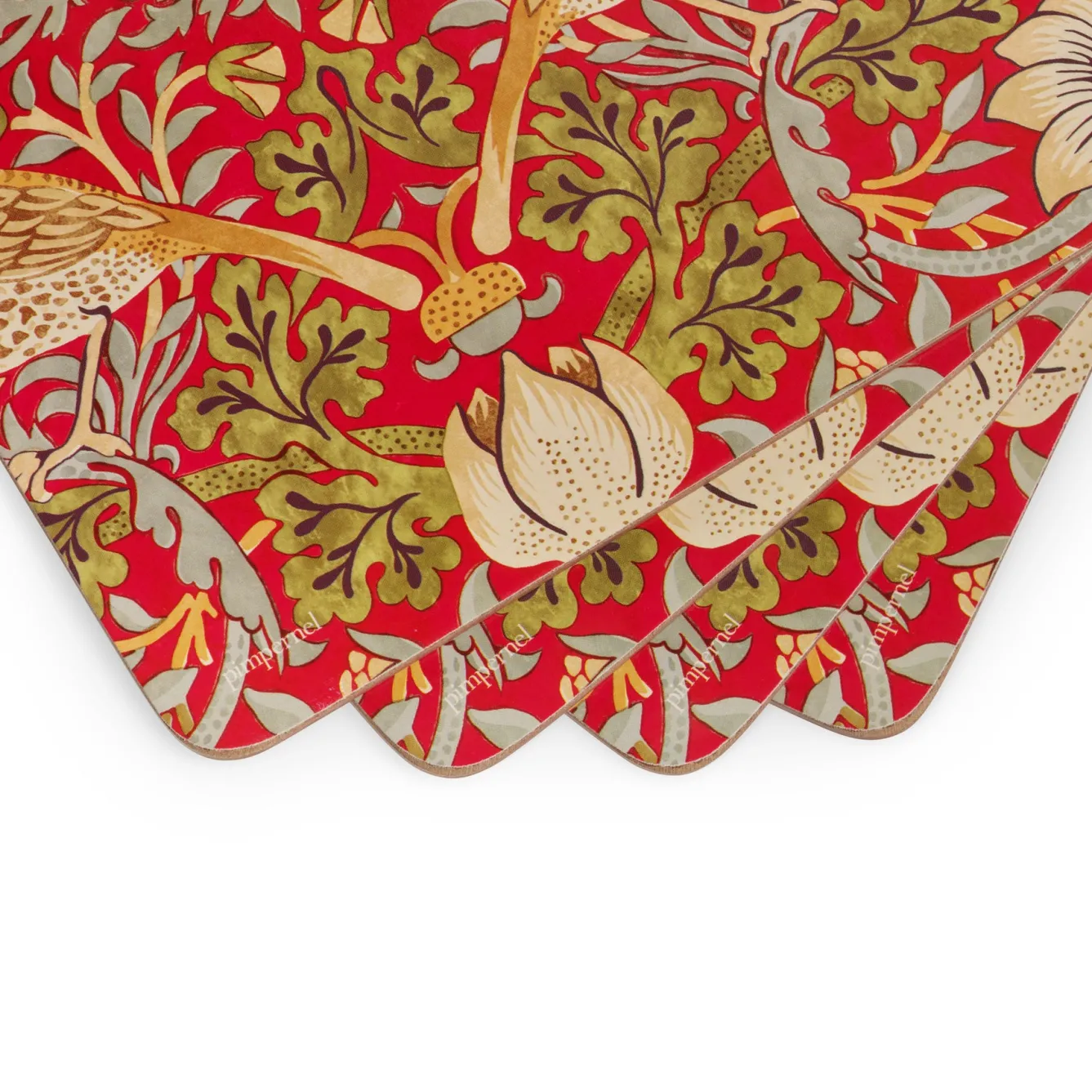 Spode Placemats-Morris and Co Strawberry Thief Red Placemats - Set of 4