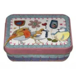 Emma Ball Storage-Stitched Birdies Hinged Small Rectangular Tin