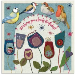 Emma Ball Greeting Cards-Stitched Birdies Lovely Birthday Greetings Card