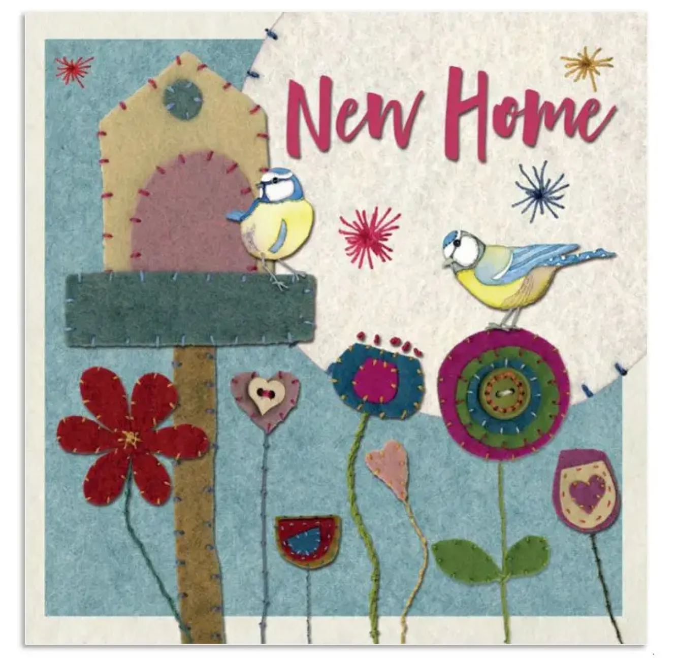 Emma Ball Greeting Cards-Stitched Birdies New Home Greetings Card