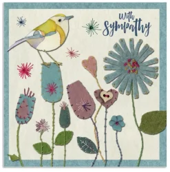 Emma Ball Greeting Cards-Stitched Birdies With Sympathy Greetings Card