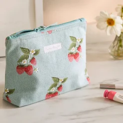 Sophie Allport Bags-Strawberries Blue Large Canvas Wash Bag