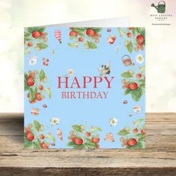 West Country Designs Greeting Cards-Strawberry Bee Birthday Card