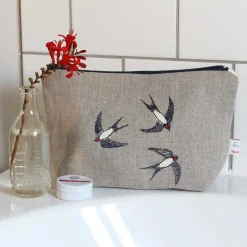 Poppy Treffry Storage|Bags-Swallows Embroidered Lined Make Up Bag
