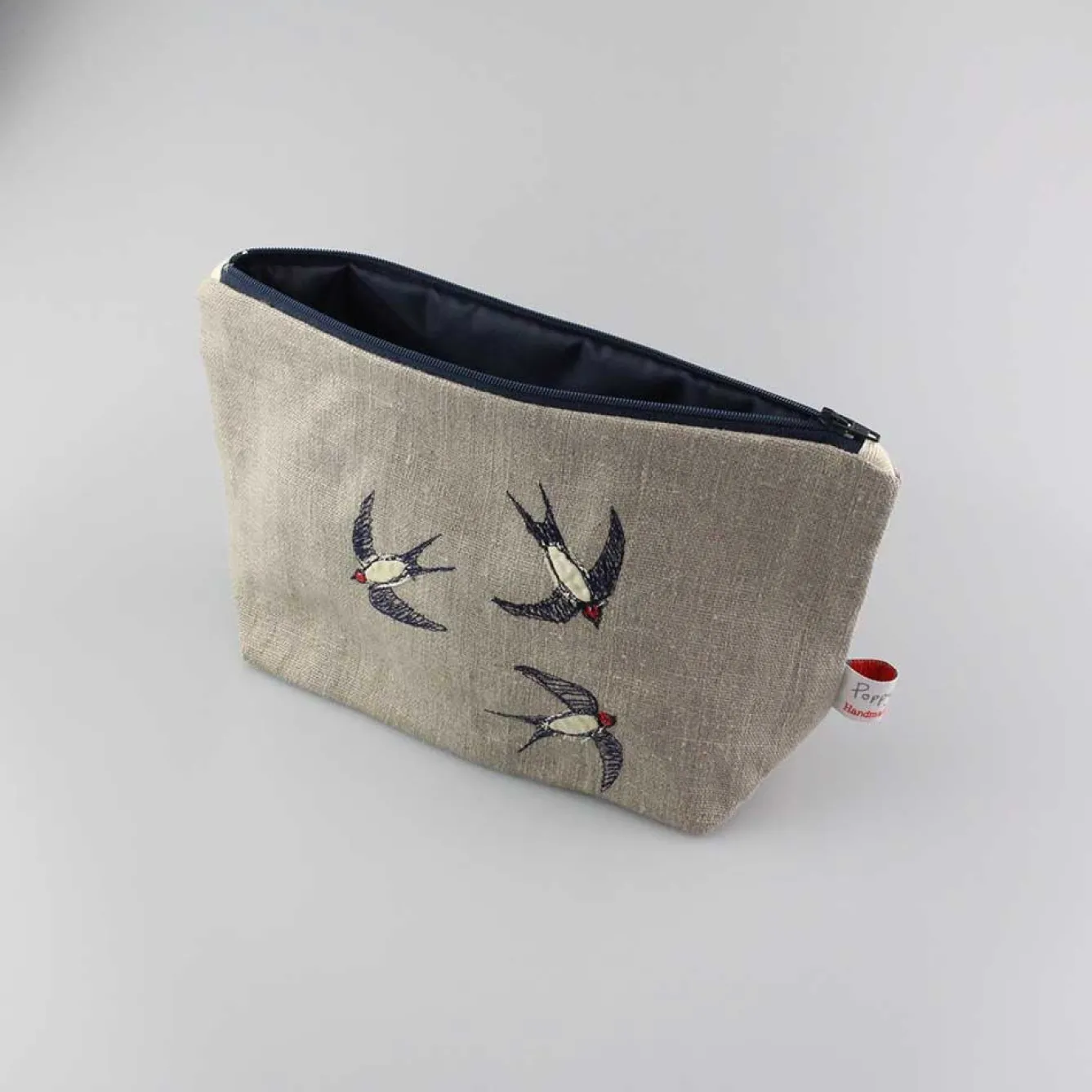 Poppy Treffry Storage|Bags-Swallows Embroidered Lined Make Up Bag