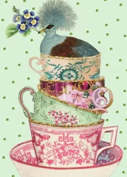 Madame Treacle Greeting Cards-Teacups Glitter Greetings Card