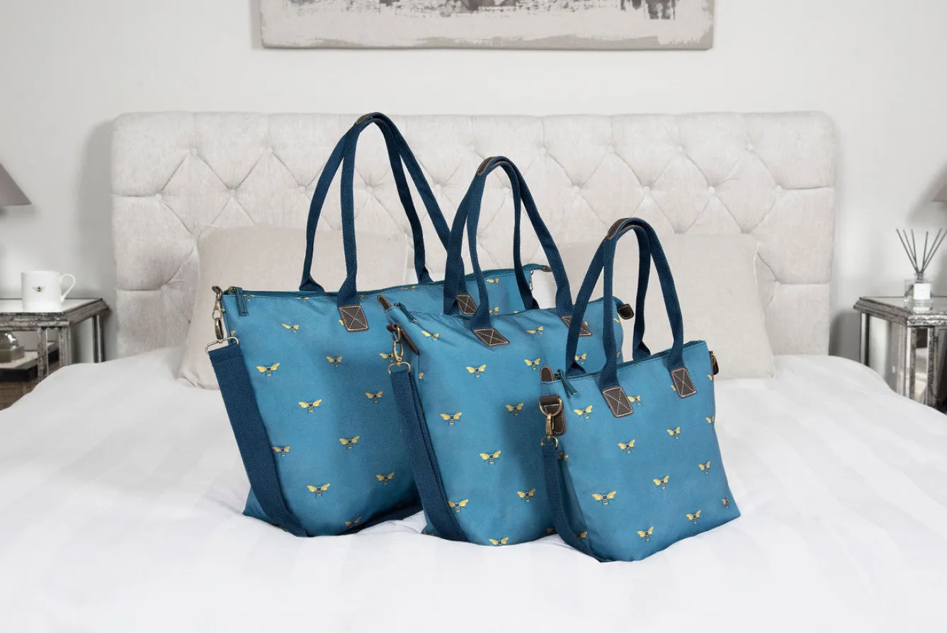Sophie Allport Bags-Teal Bees Mini Oundle Bag