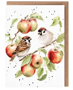 Wrendale Designs Greeting Cards-'The Apple Tree' Sparrow Greetings Card
