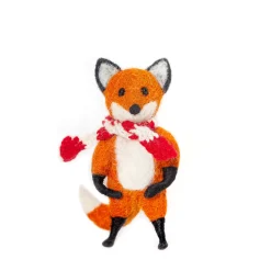 Sew Heart Felt Seasonal Decor|Children-Tod Fox Holding Wearing a Stripy Scarf Felt Decoration