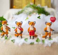 Sew Heart Felt Seasonal Decor|Children-Tod Fox Holding Wearing a Stripy Scarf Felt Decoration