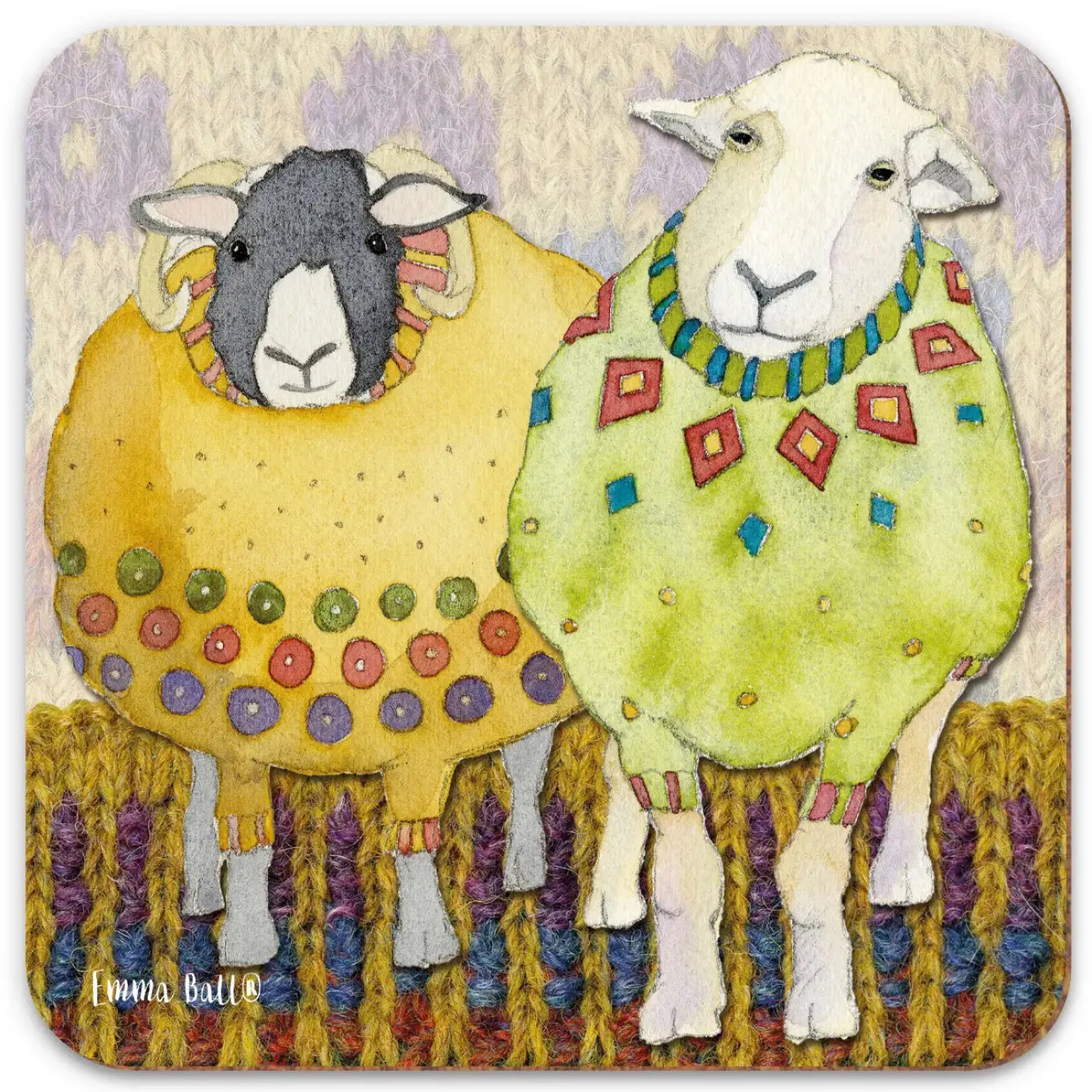 Emma Ball Coasters-Two Sheep in Sweaters Coaster