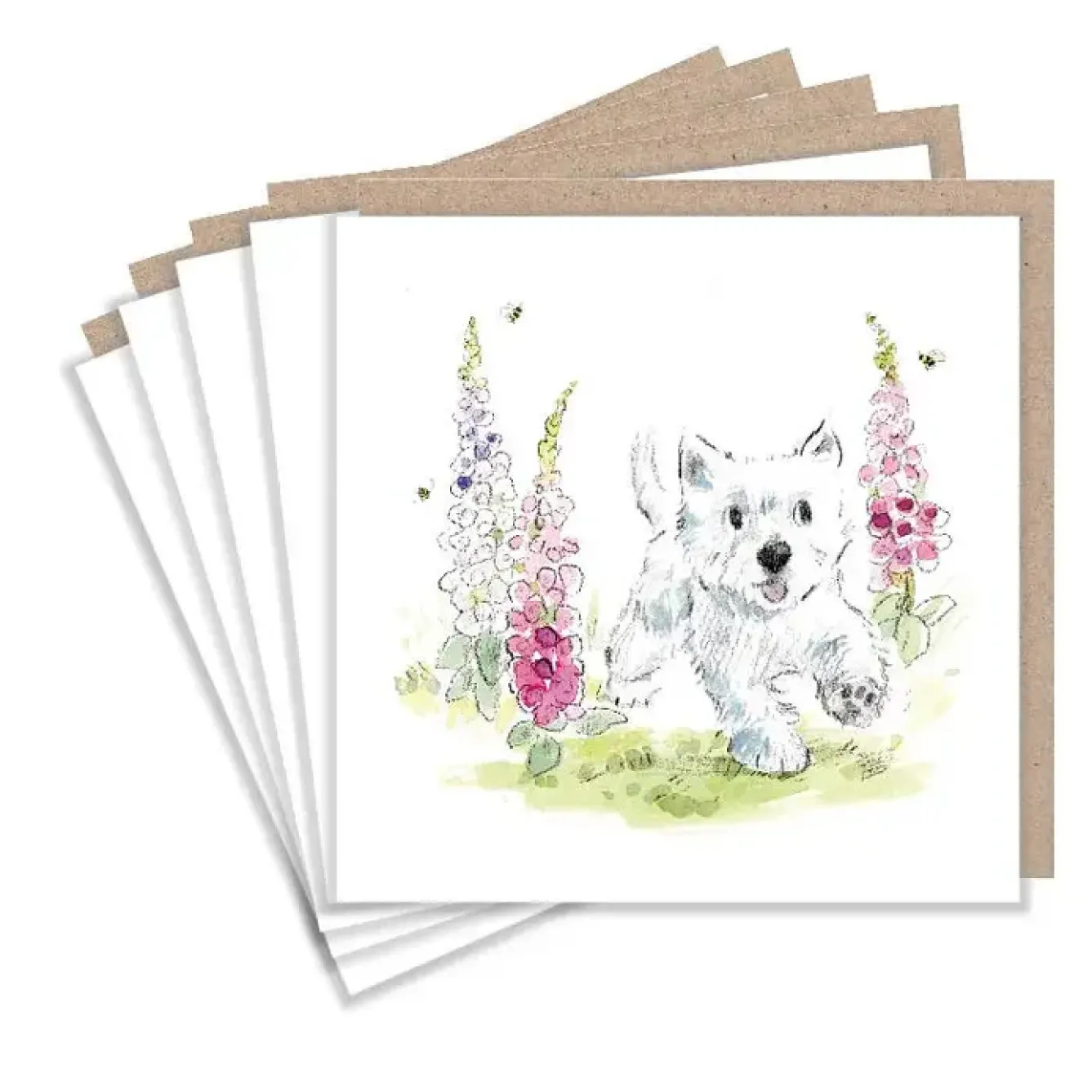 Paper Shed Design Greeting Cards-Westie and Foxgloves Set of 5 Notecards