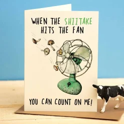 Bewilderbeest Greeting Cards-When The Shitake Hits The Fan Greetings Card